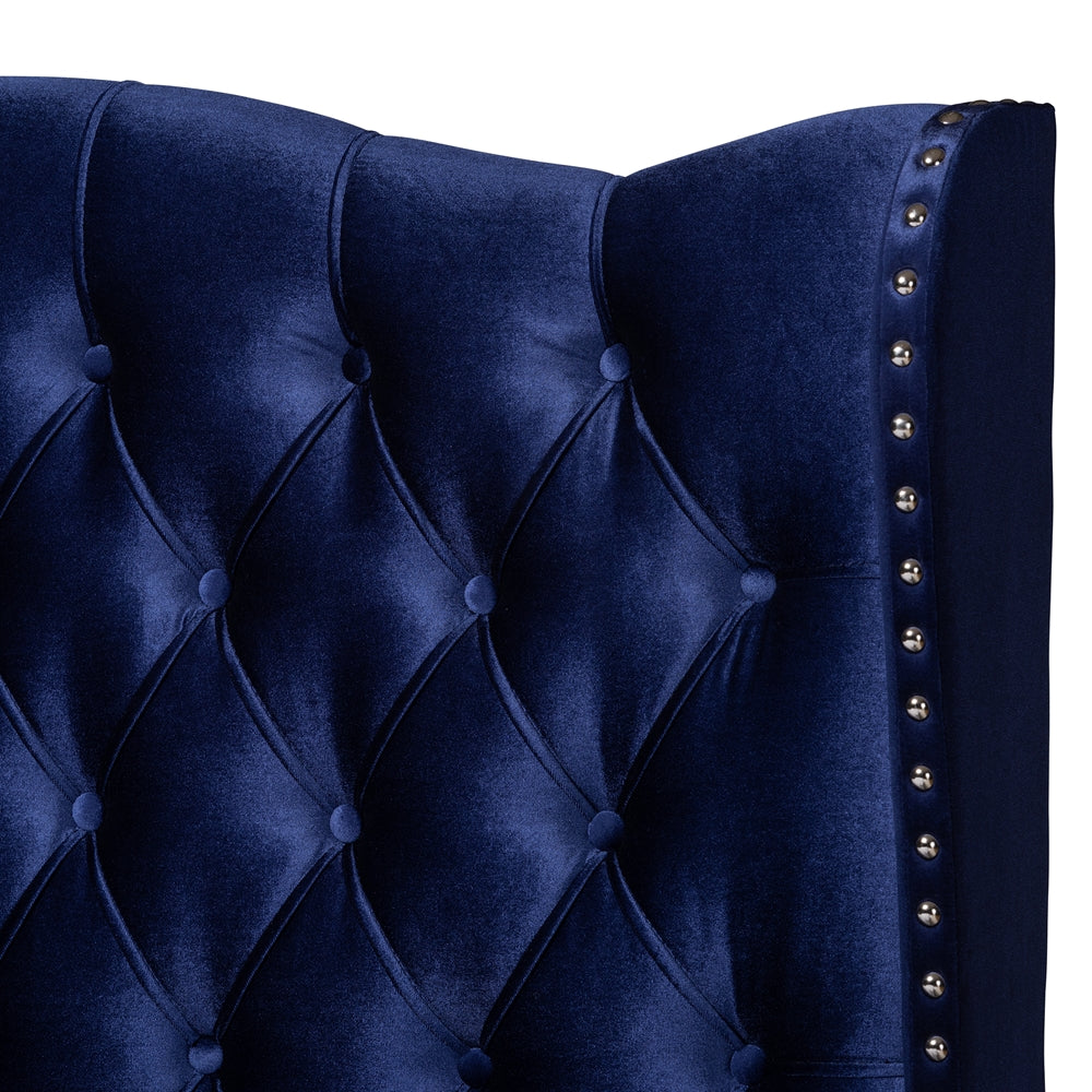 Hanne Queen Size Bed Purple-Blue Velvet Luxe Wingback Design