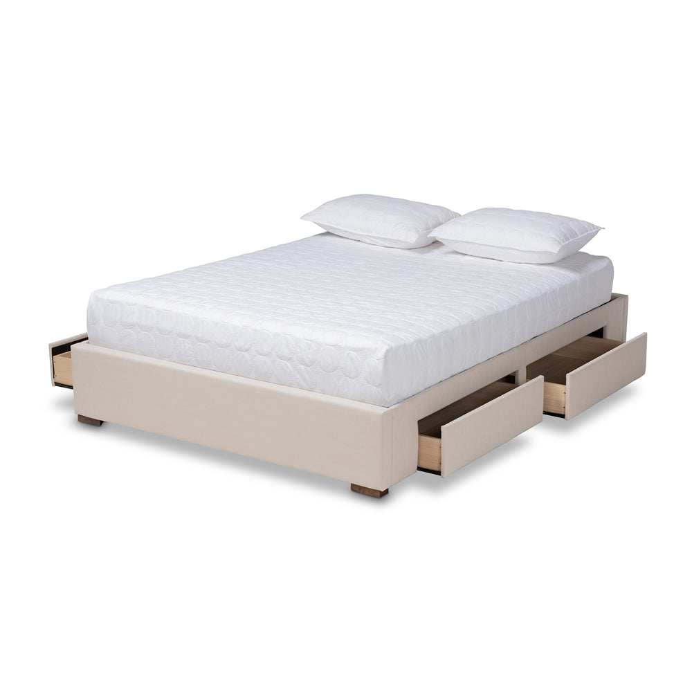 Leni Beige Fabric Upholstered 4-Drawer King Size Platform Storage Bed Frame