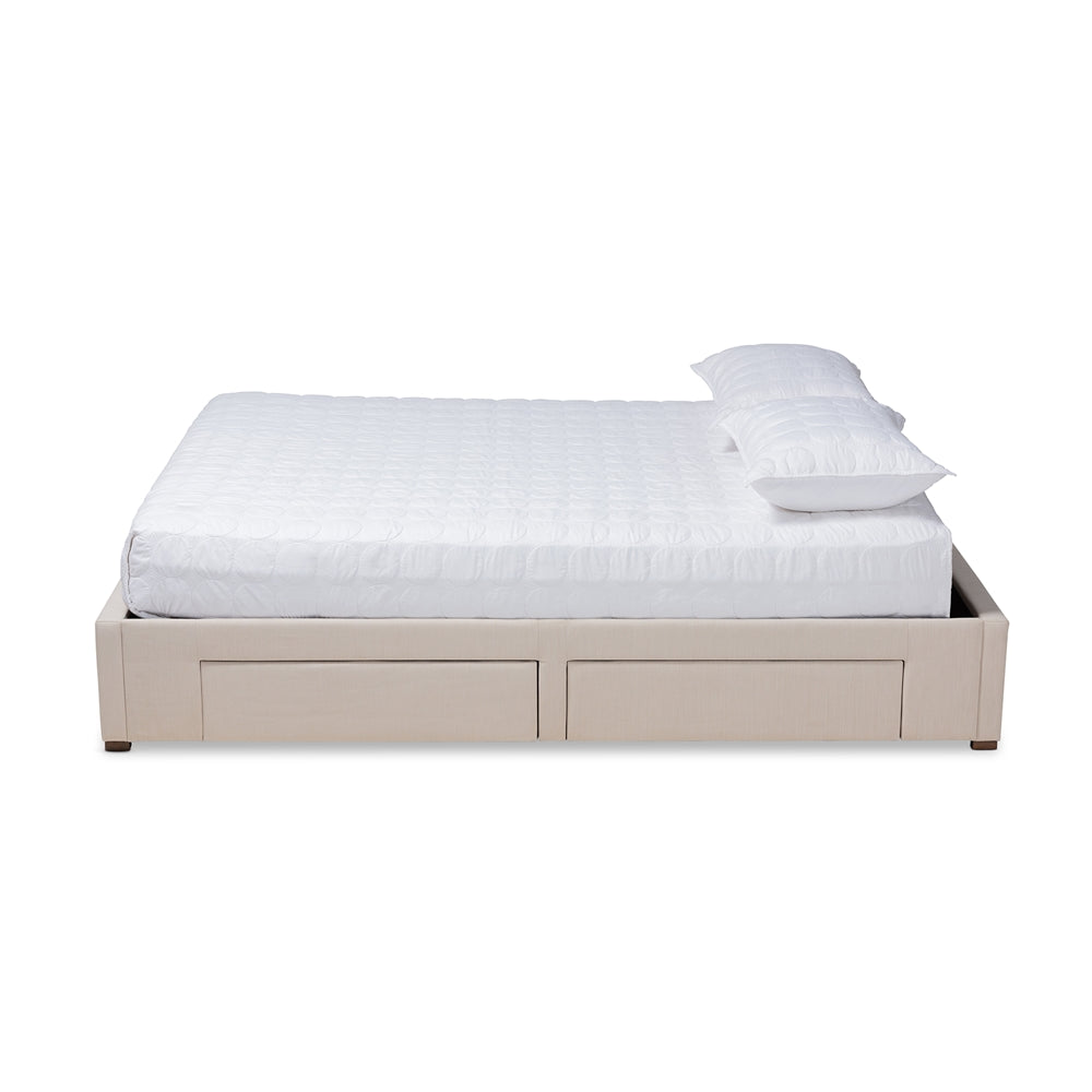 Leni Beige Fabric Upholstered 4-Drawer King Size Platform Storage Bed Frame