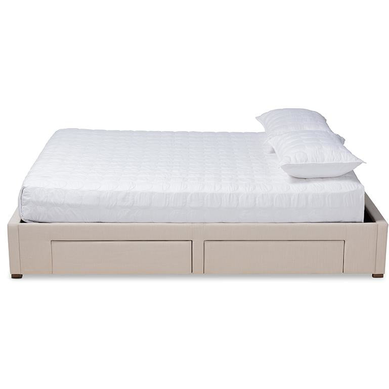 Leni Beige Fabric Upholstered 4-Drawer King Size Platform Storage Bed Frame