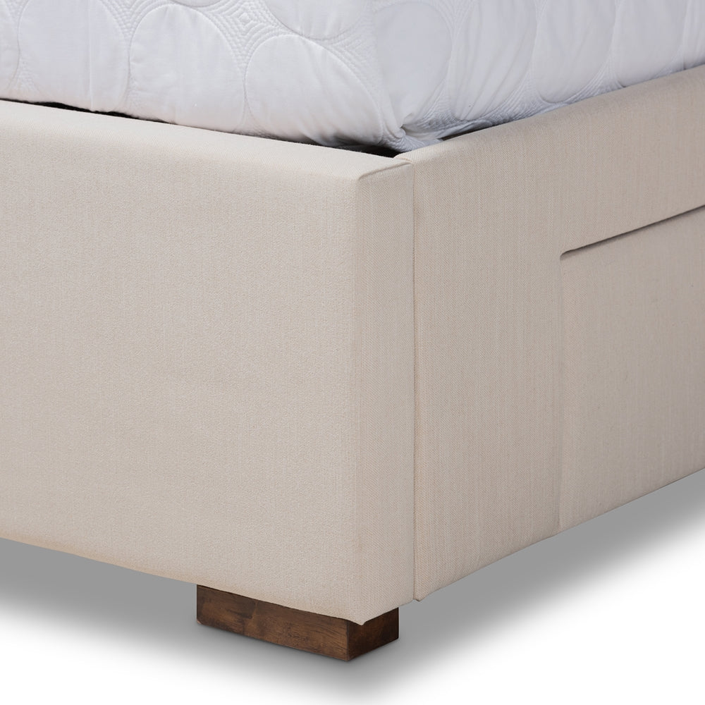 Leni Beige Fabric Upholstered 4-Drawer King Size Platform Storage Bed Frame