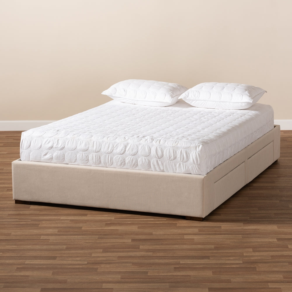 Leni Queen Size Beige Modern Design 4-Drawer Storage Platform Bed