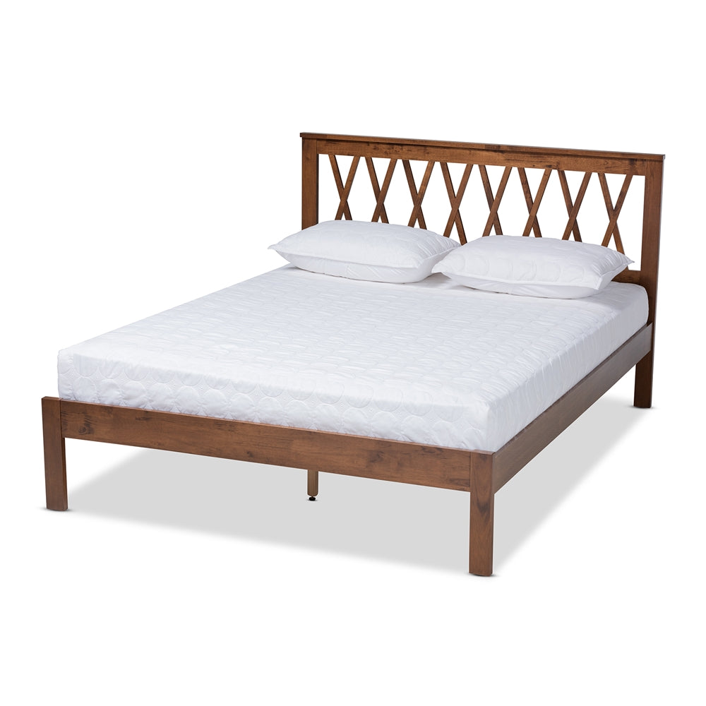 Malene Mid-Century Modern Walnut Finished Wood Queen Size Platform Bed