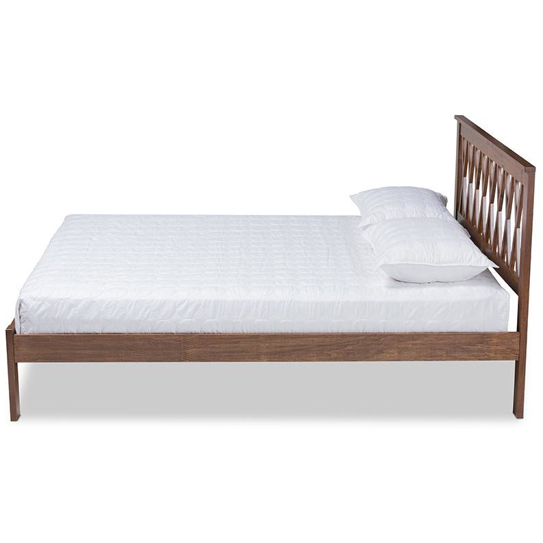 Malene Mid-Century Modern Walnut Finished Wood Queen Size Platform Bed