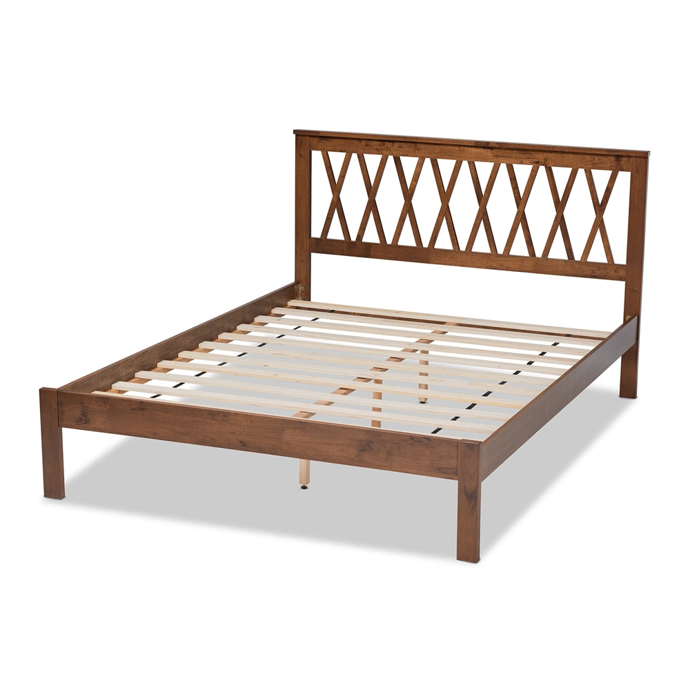 Malene Mid-Century Modern Walnut Finished Wood Queen Size Platform Bed