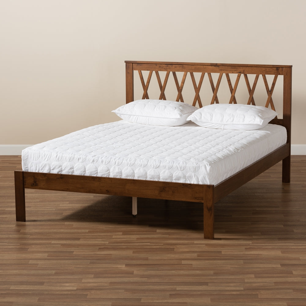 Malene Mid-Century Modern Walnut Finished Wood Queen Size Platform Bed