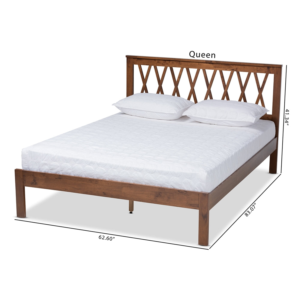 Malene Mid-Century Modern Walnut Finished Wood Queen Size Platform Bed