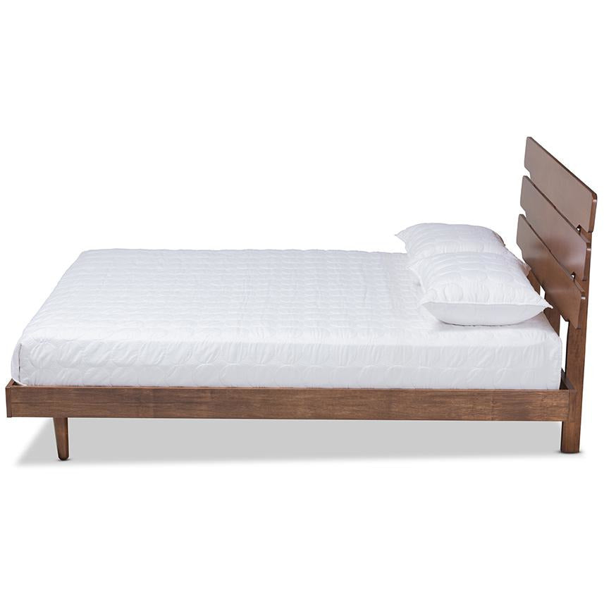 Anzia Mid-Century Modern Walnut Finished Wood Queen Size Platform Bed