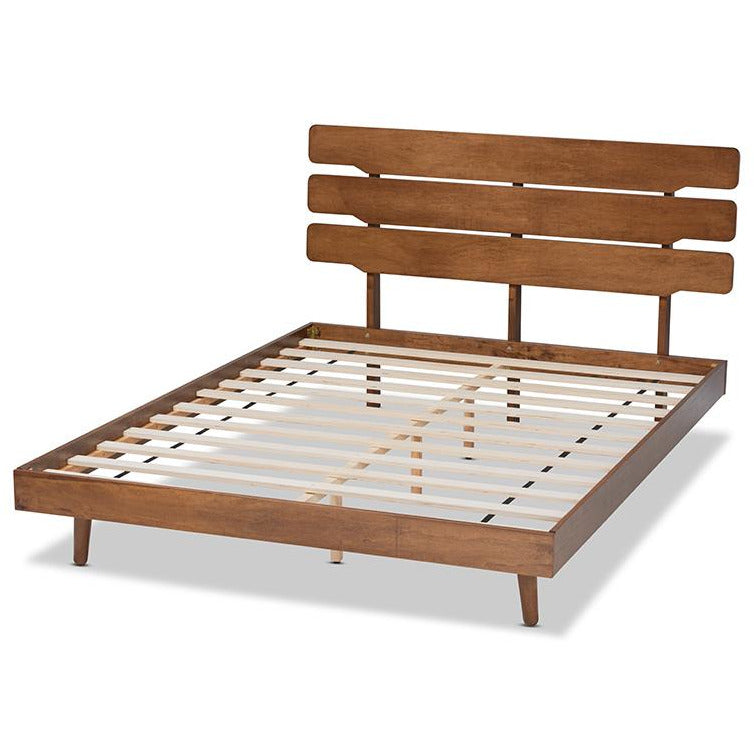 Anzia Mid-Century Modern Walnut Finished Wood Queen Size Platform Bed