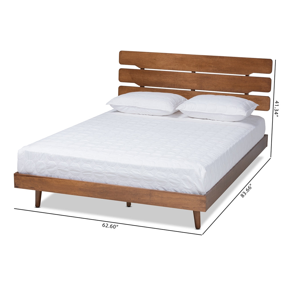 Anzia Mid-Century Modern Walnut Finished Wood Queen Size Platform Bed