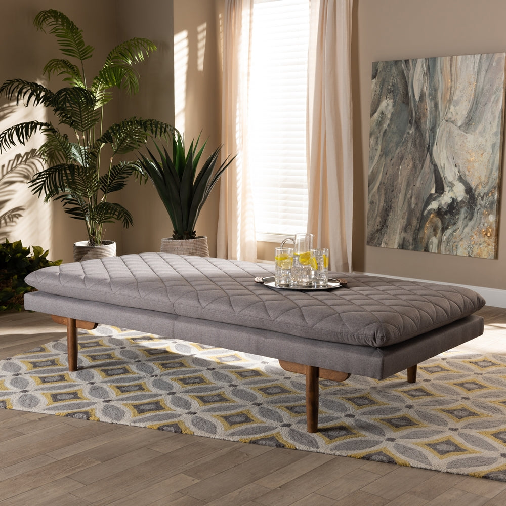 Marit Mid-Century Modern Grey Fabric Upholstered Walnut Finished Wood Daybed