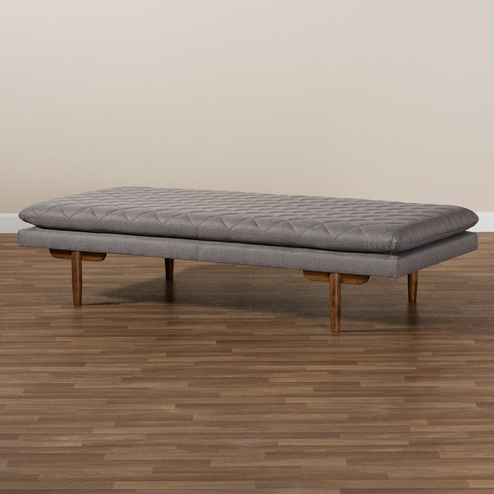 Marit Mid-Century Modern Grey Fabric Upholstered Walnut Finished Wood Daybed