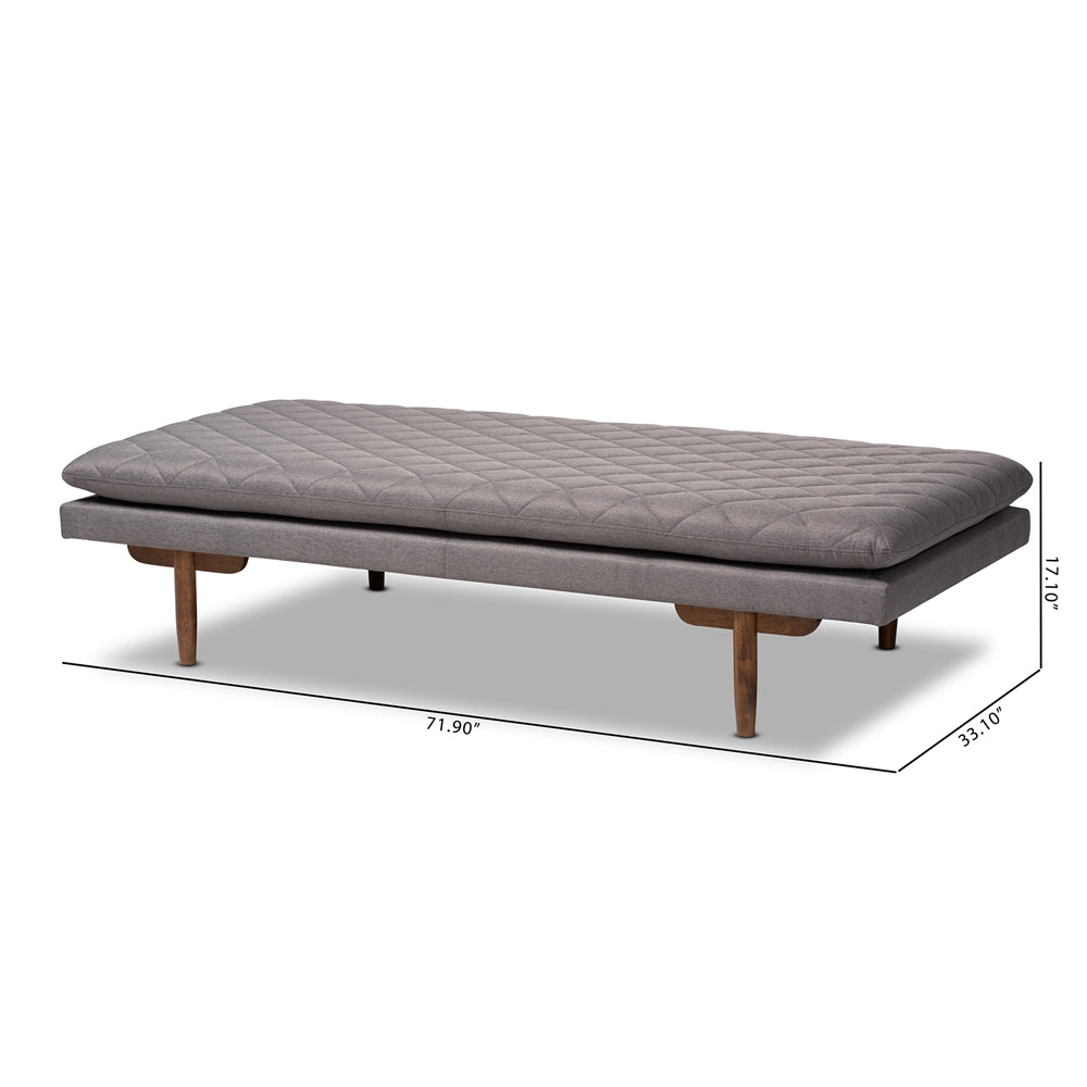 Marit Mid-Century Modern Grey Fabric Upholstered Walnut Finished Wood Daybed