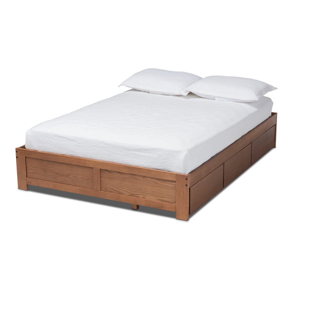 Wren Walnut Finished 3-Drawer Queen Size Platform Storage Bed Frame