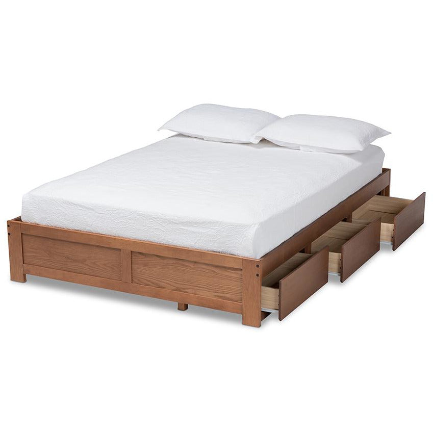 Wren Walnut Finished 3-Drawer Full Size Platform Storage Bed Frame