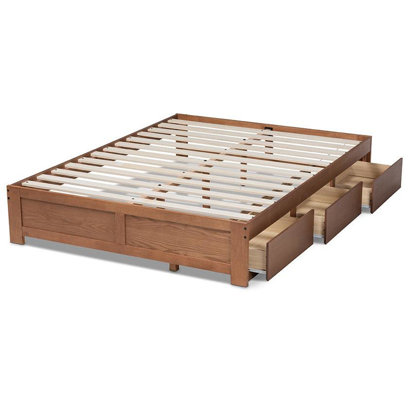 Wren Walnut Finished 3-Drawer Full Size Platform Storage Bed Frame