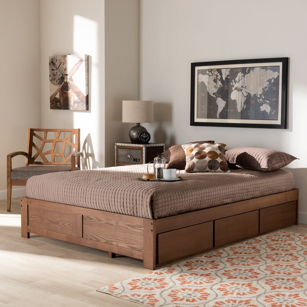 Wren Walnut Finished 3-Drawer Full Size Platform Storage Bed Frame