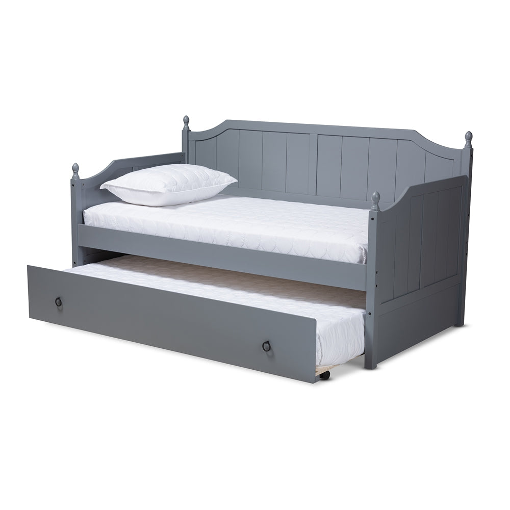 Millie Cottage Farmhouse Grey Finished Wood Twin Size Daybed With Trundle