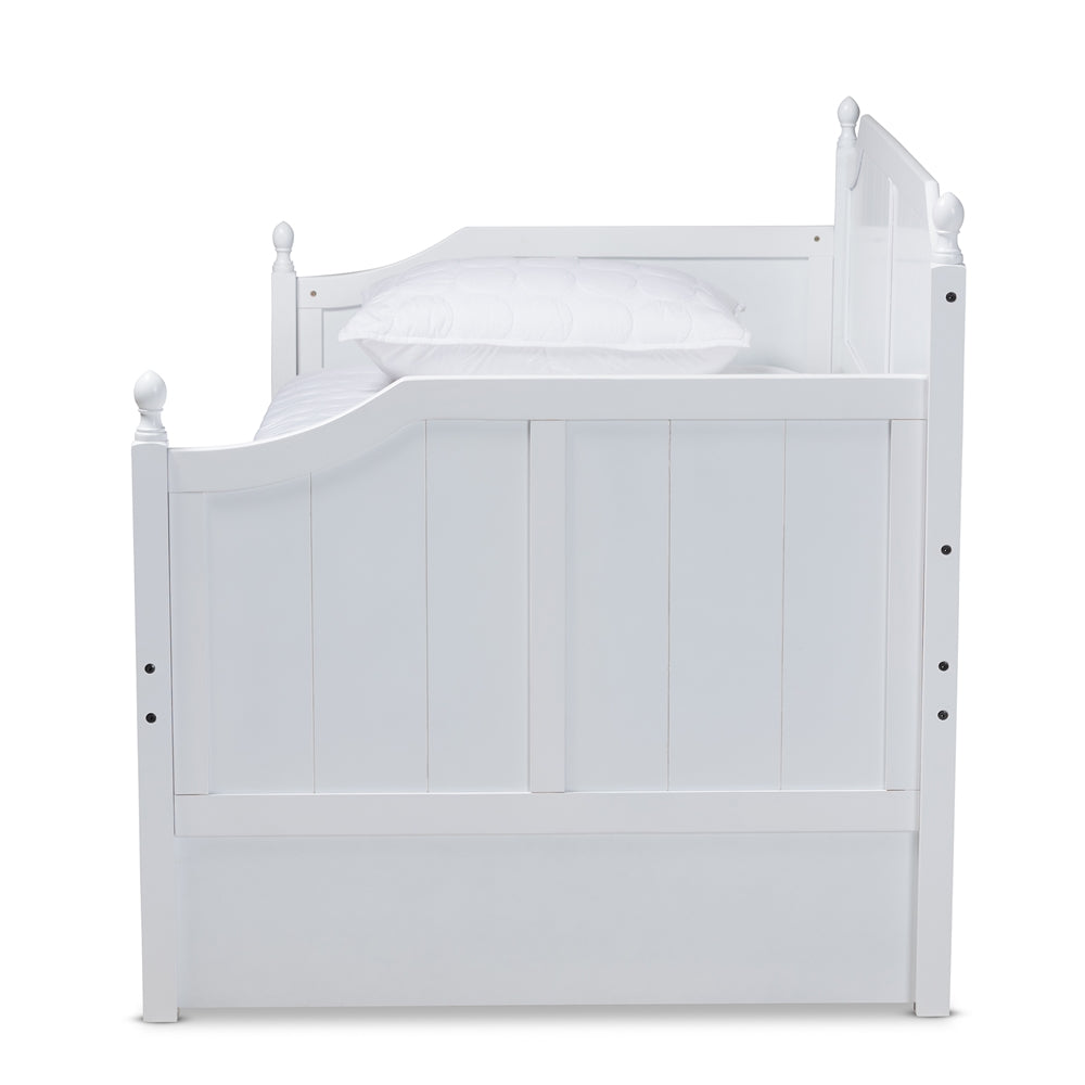 Millie Cottage Farmhouse White Finished Wood Full Size Daybed With Trundle