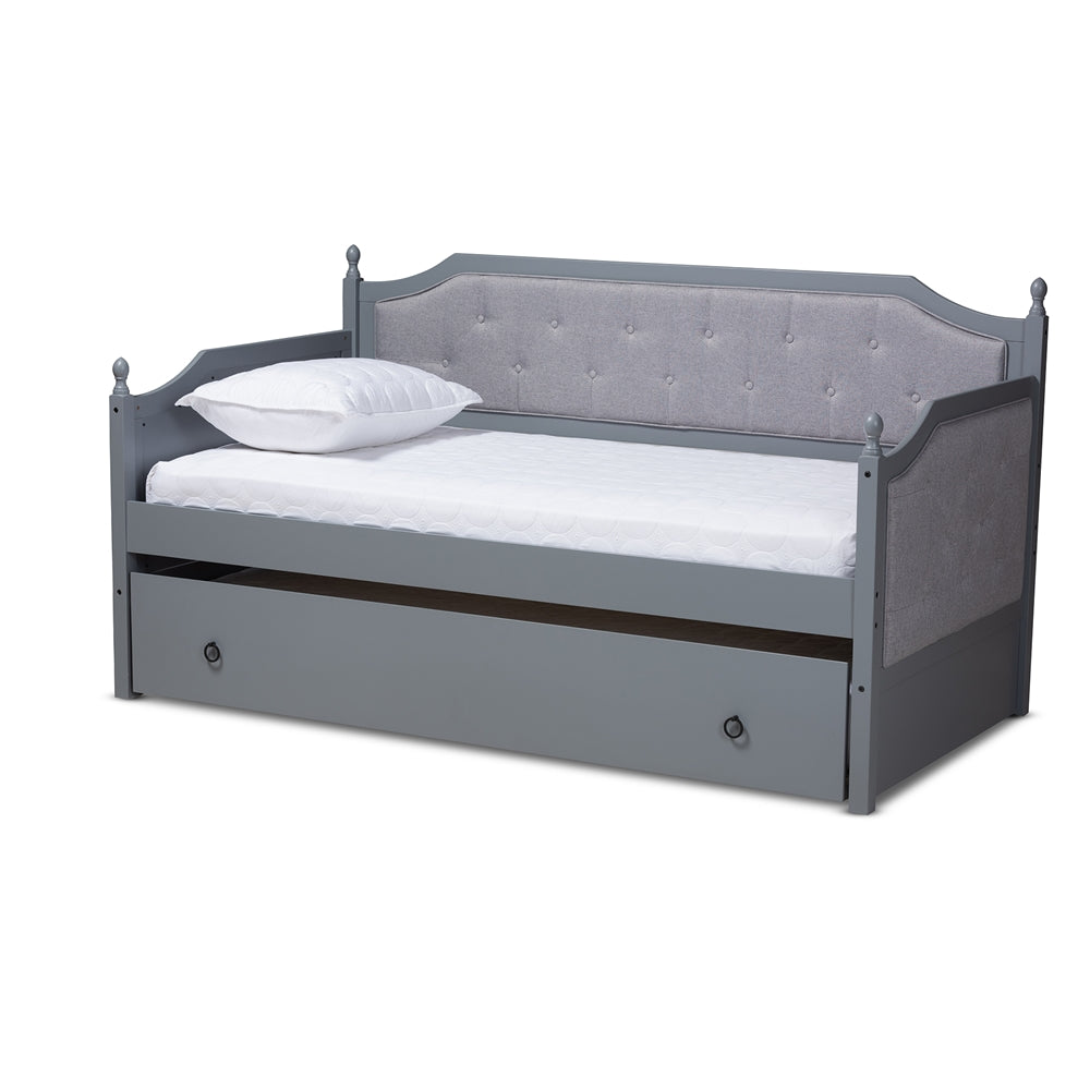Mara Twin Size Daybed Grey Fabric Traditional Style with Trundle