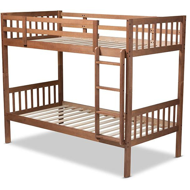 Jude Modern And Contemporary Walnut Brown Finished Wood Twin Size Bunk Bed