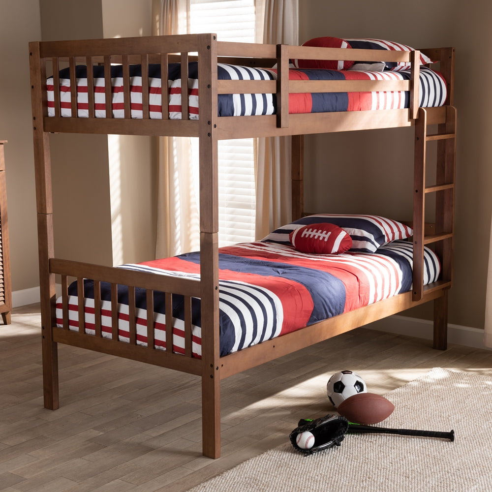 Jude Modern And Contemporary Walnut Brown Finished Wood Twin Size Bunk Bed