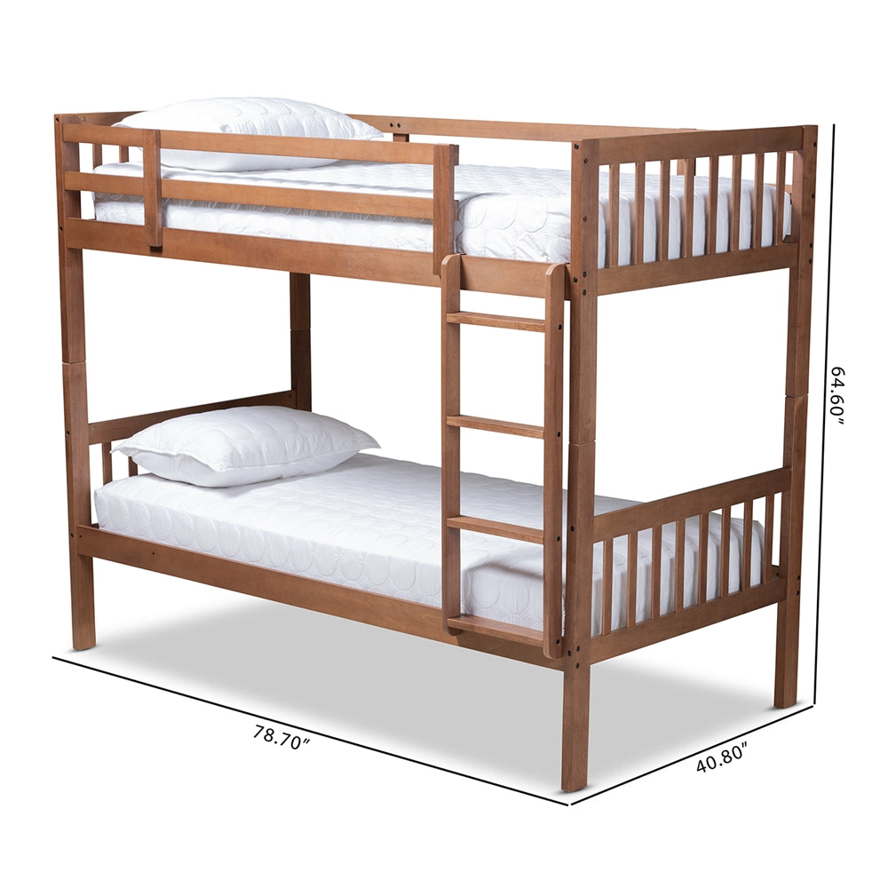 Jude Modern And Contemporary Walnut Brown Finished Wood Twin Size Bunk Bed