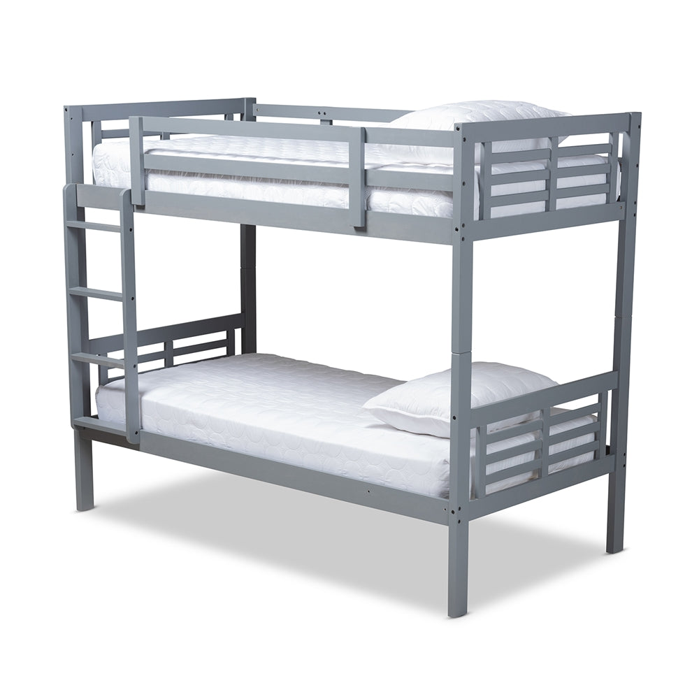 Liam Modern And Contemporary Grey Finished Wood Twin Size Bunk Bed