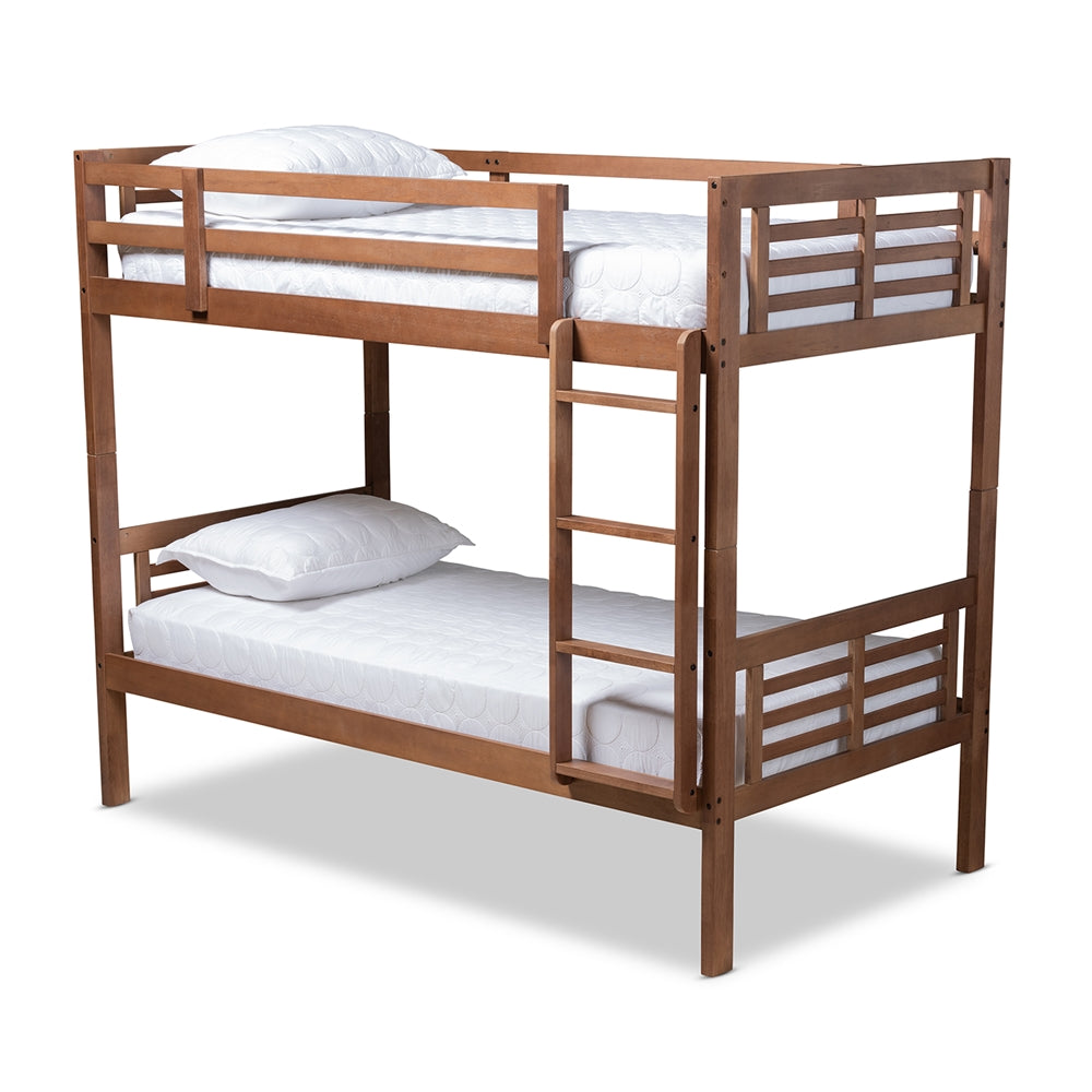 Liam Modern And Contemporary Walnut Brown Finished Wood Twin Size Bunk Bed