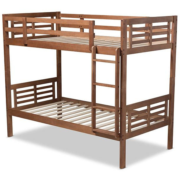 Liam Modern And Contemporary Walnut Brown Finished Wood Twin Size Bunk Bed