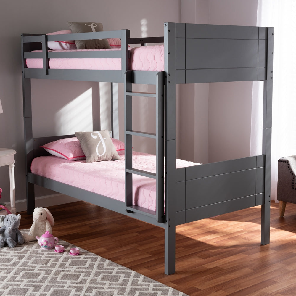 Elsie Modern And Contemporary Grey Finished Wood Twin Size Bunk Bed