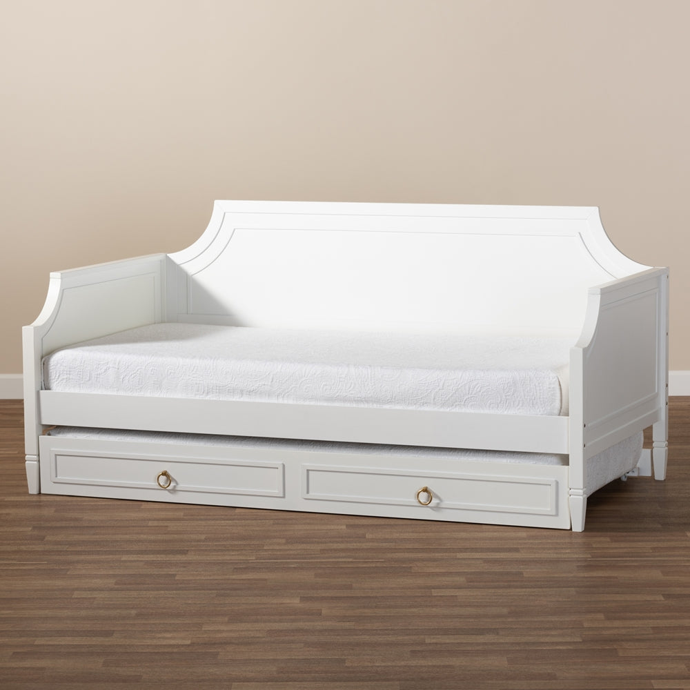 Mariana Twin Size Daybed White Wood Classic Design with Trundle