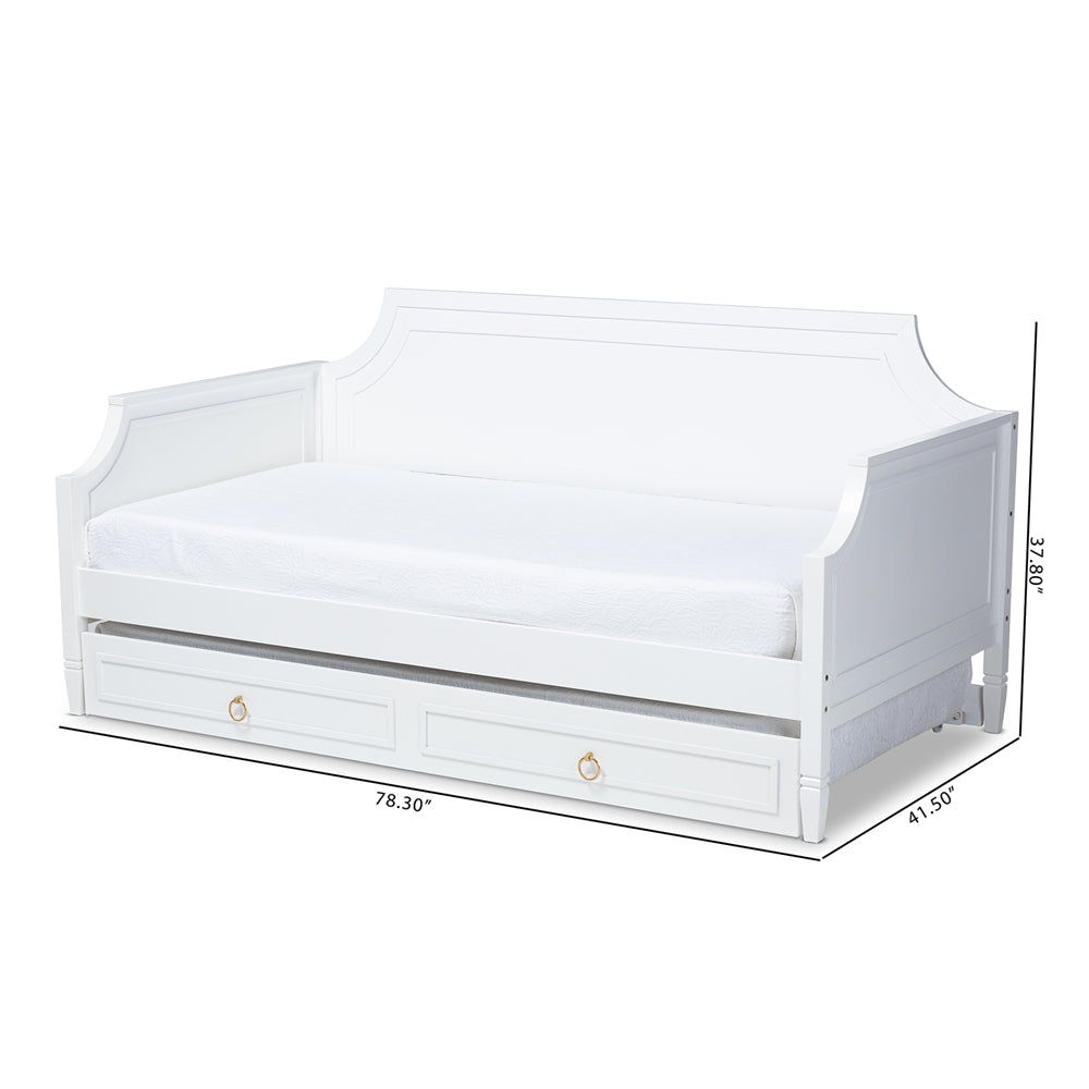 Mariana Twin Size Daybed White Wood Classic Design with Trundle