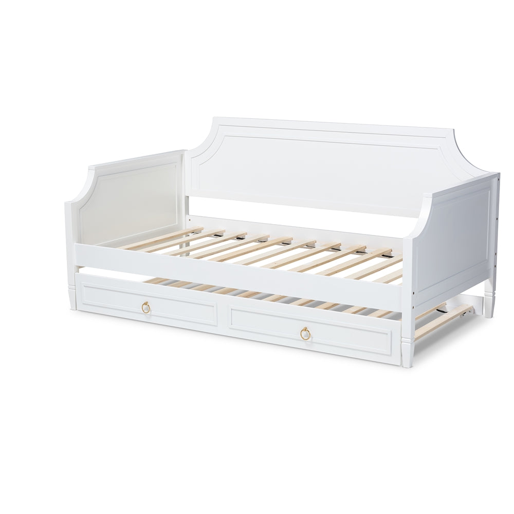 Mariana Twin Size Daybed White Wood Classic Design with Trundle