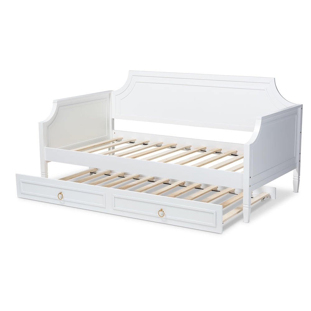 Mariana Twin Size Daybed White Wood Classic Design with Trundle