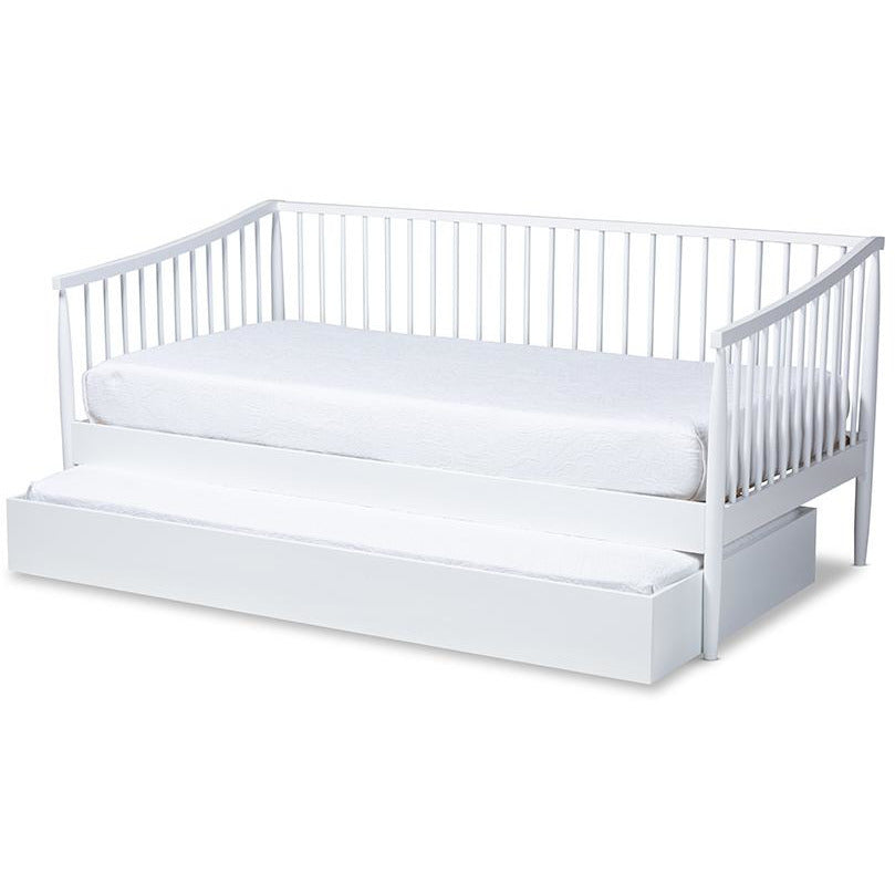 Renata Classic and White Finished Wood Twin Size Spindle Daybed with Trundle