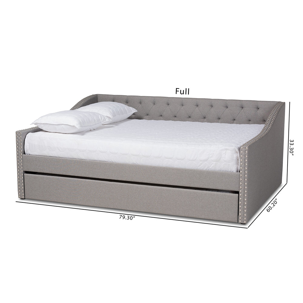 Haylie Full Daybed Light Grey Fabric Contemporary with Trundle