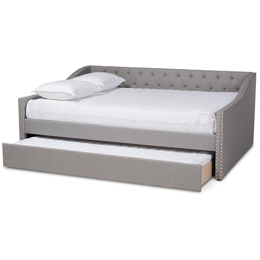 Haylie Full Daybed Light Grey Fabric Contemporary with Trundle