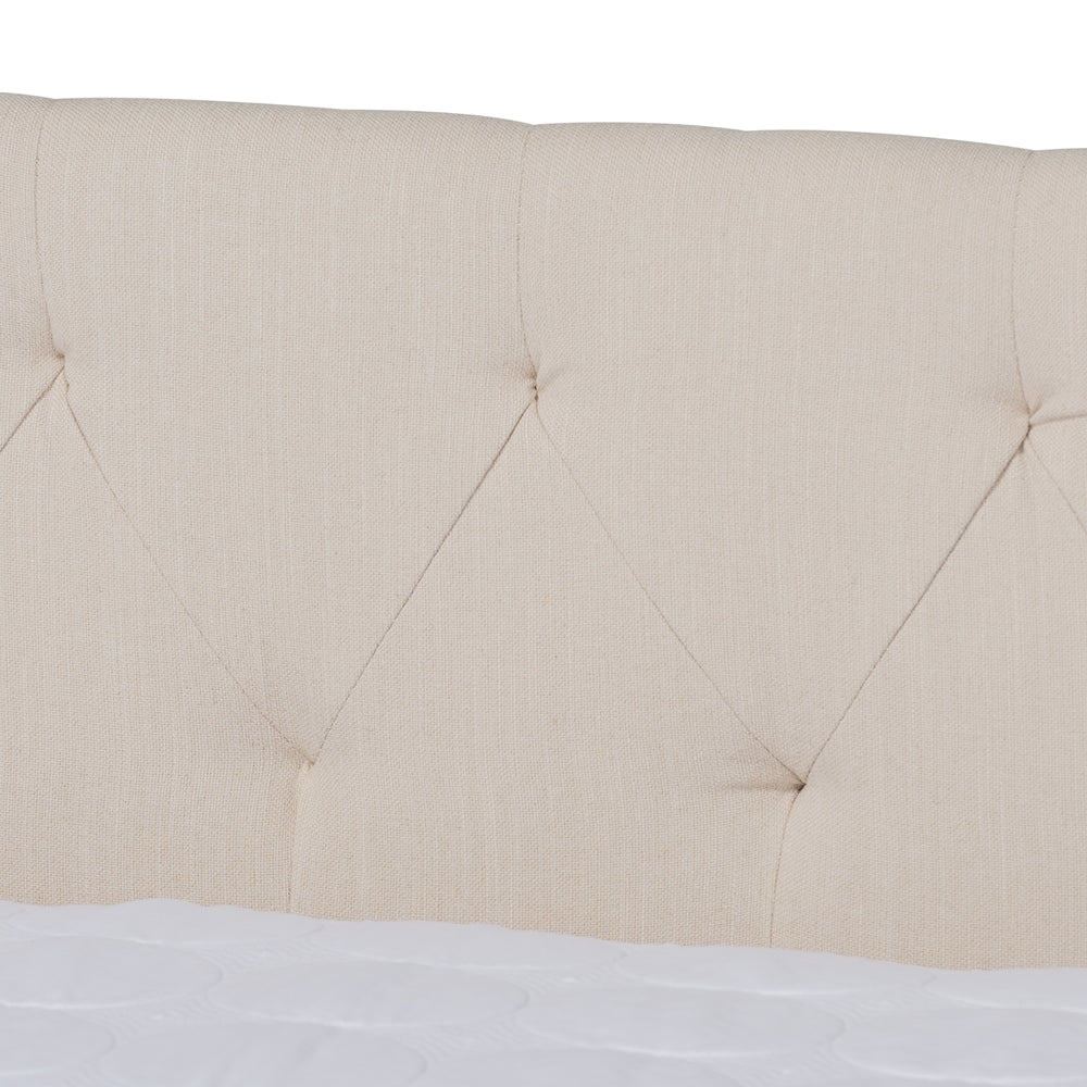 Haylie Beige Fabric Upholstered Queen Size Daybed with Roll-Out Trundle Bed