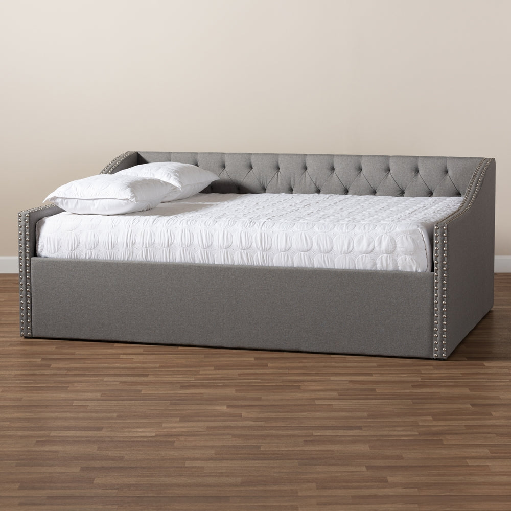 Haylie Light Grey Fabric Upholstered Queen Size Daybed