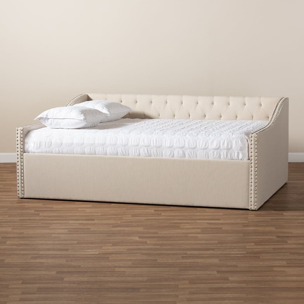 Haylie Modern and Contemporary Beige Fabric Upholstered Queen Size Daybed