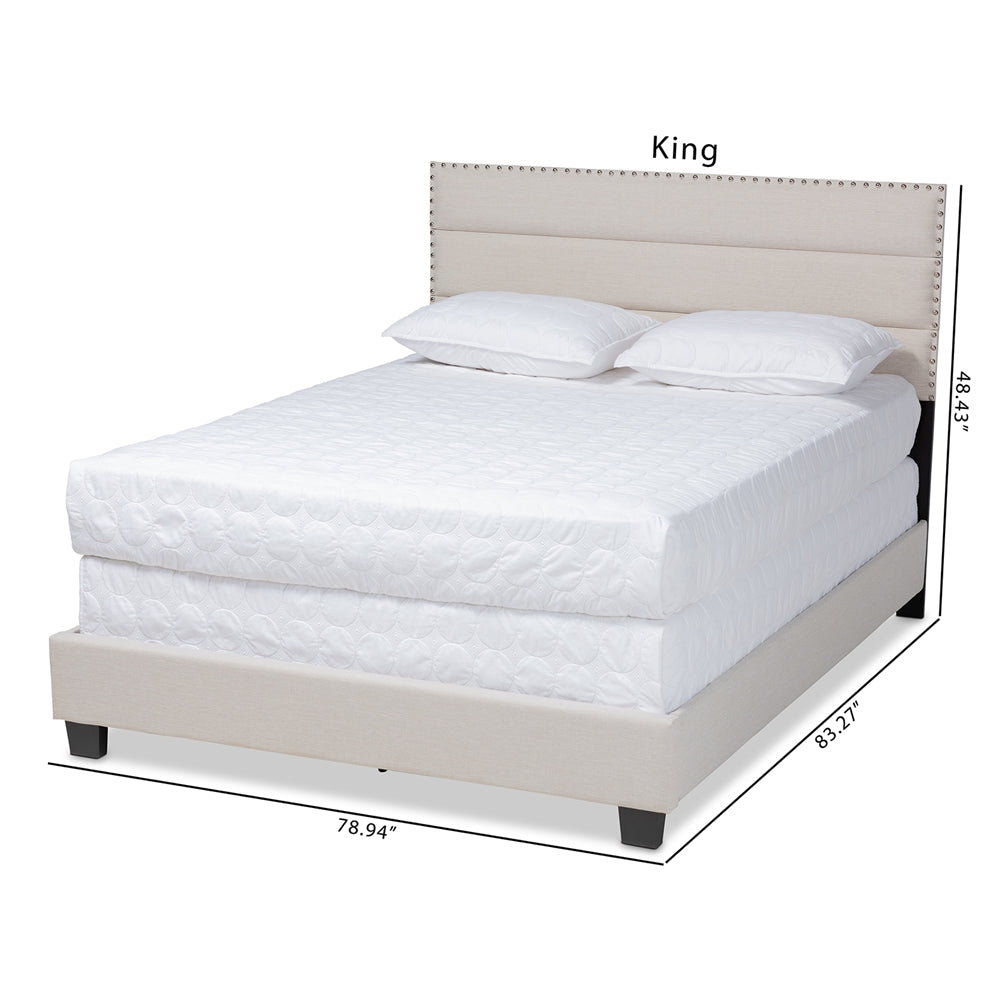 Ansa Beige Fabric Upholstered King Size Bed