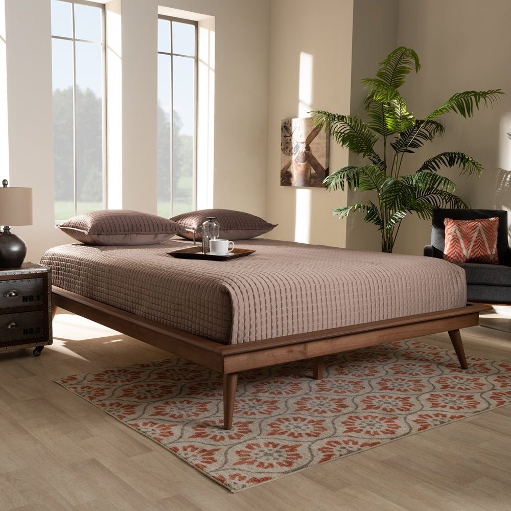 Karine Walnut Brown Finished Wood Queen Size Platform Bed Frame