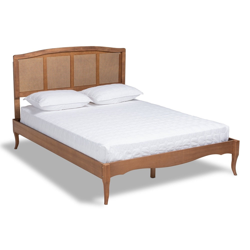 Marieke Vintage Inspired Ash Wanut Wood and Synthetic Rattan Queen Size Bed