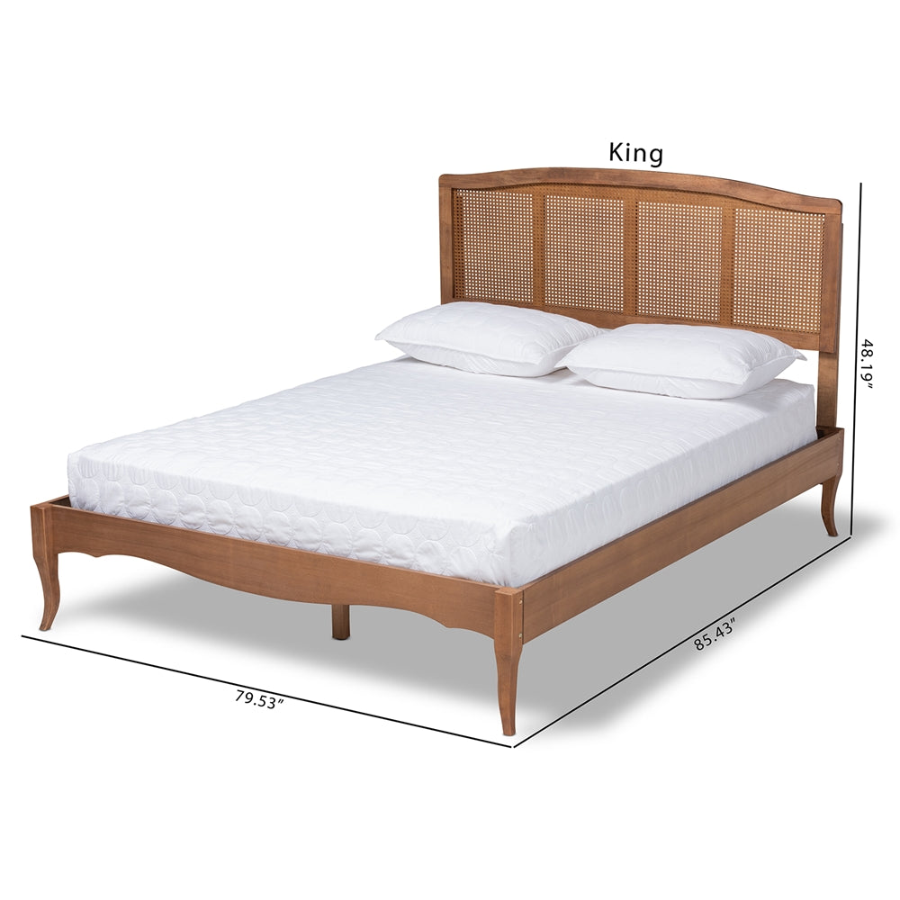 Marieke Vintage Inspired Ash Wanut Wood and Synthetic Rattan King Size Bed