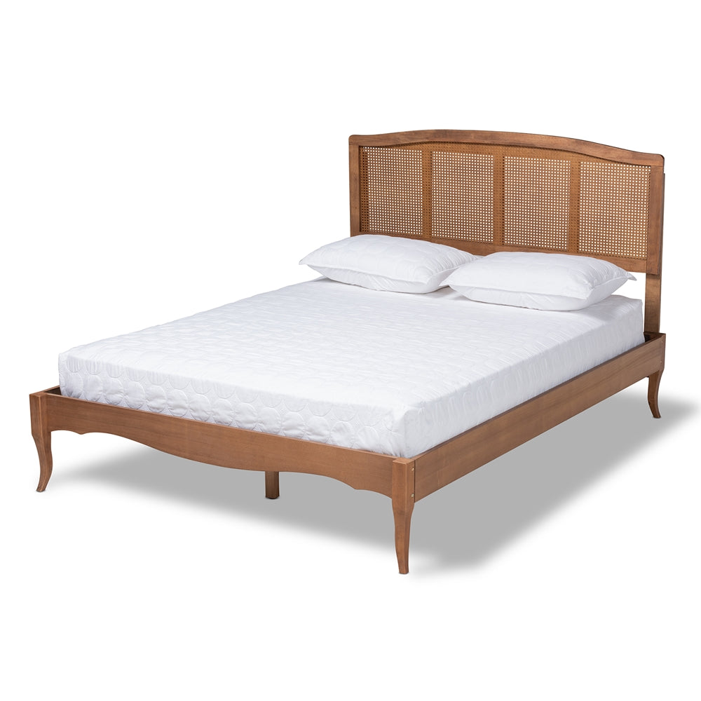 Marieke Vintage Inspired Ash Wanut Wood and Synthetic Rattan Full Size Bed