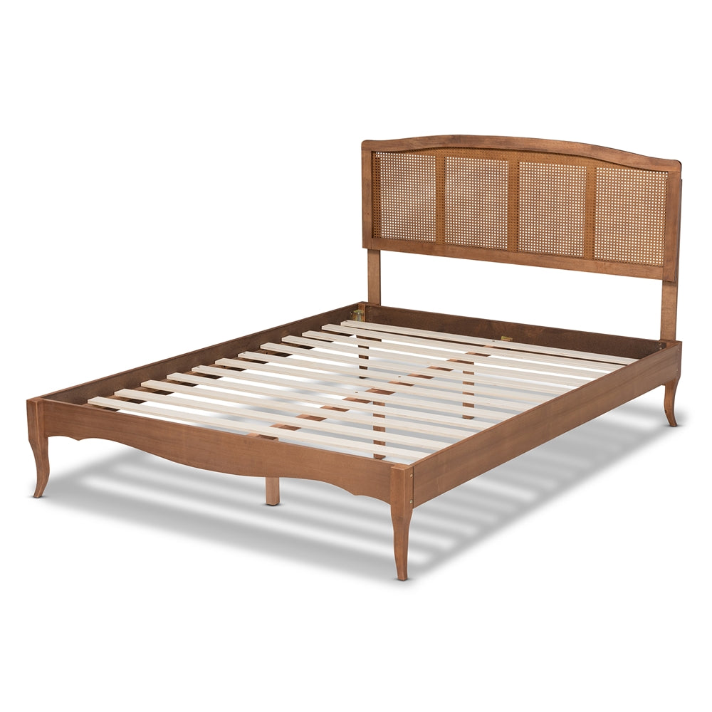 Marieke Vintage Inspired Ash Wanut Wood and Synthetic Rattan Queen Size Bed