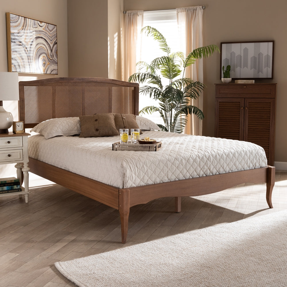 Marieke Vintage Inspired Ash Wanut Wood and Synthetic Rattan Full Size Bed