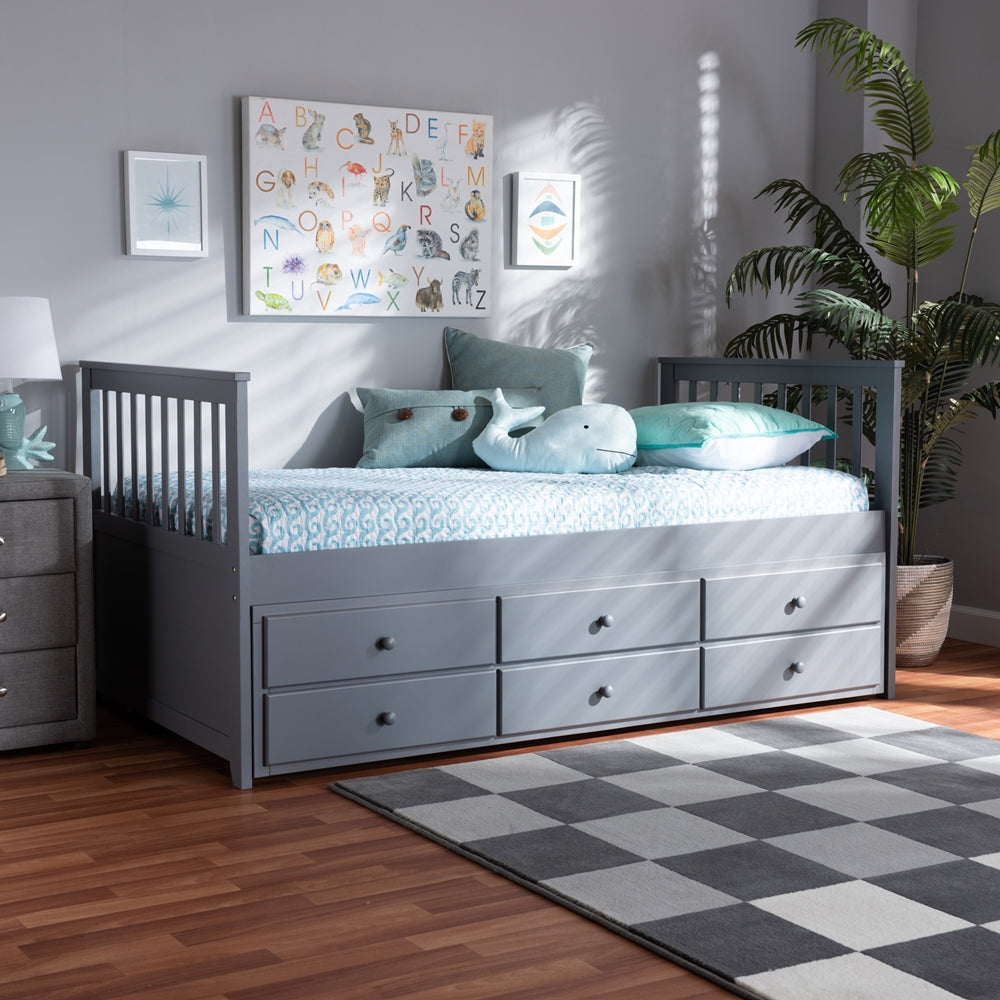 Trine Classic Grey Finished Wood Twin Size Daybed with Trundle