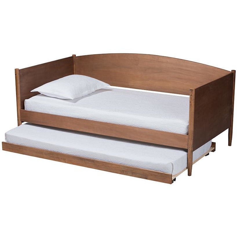 Veles Mid-Century Modern Ash Wanut Finished Wood Daybed with Trundle